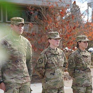 Students in uniform on RWU campus